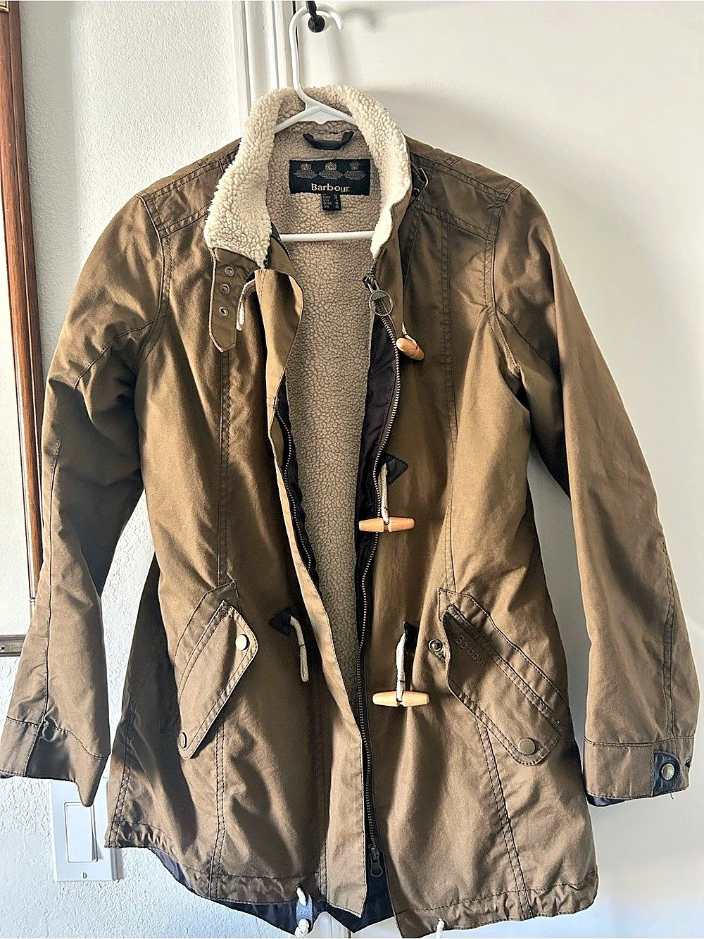 Barbour Full Fleece Parka Wax Utility Jacket Brown Size 6